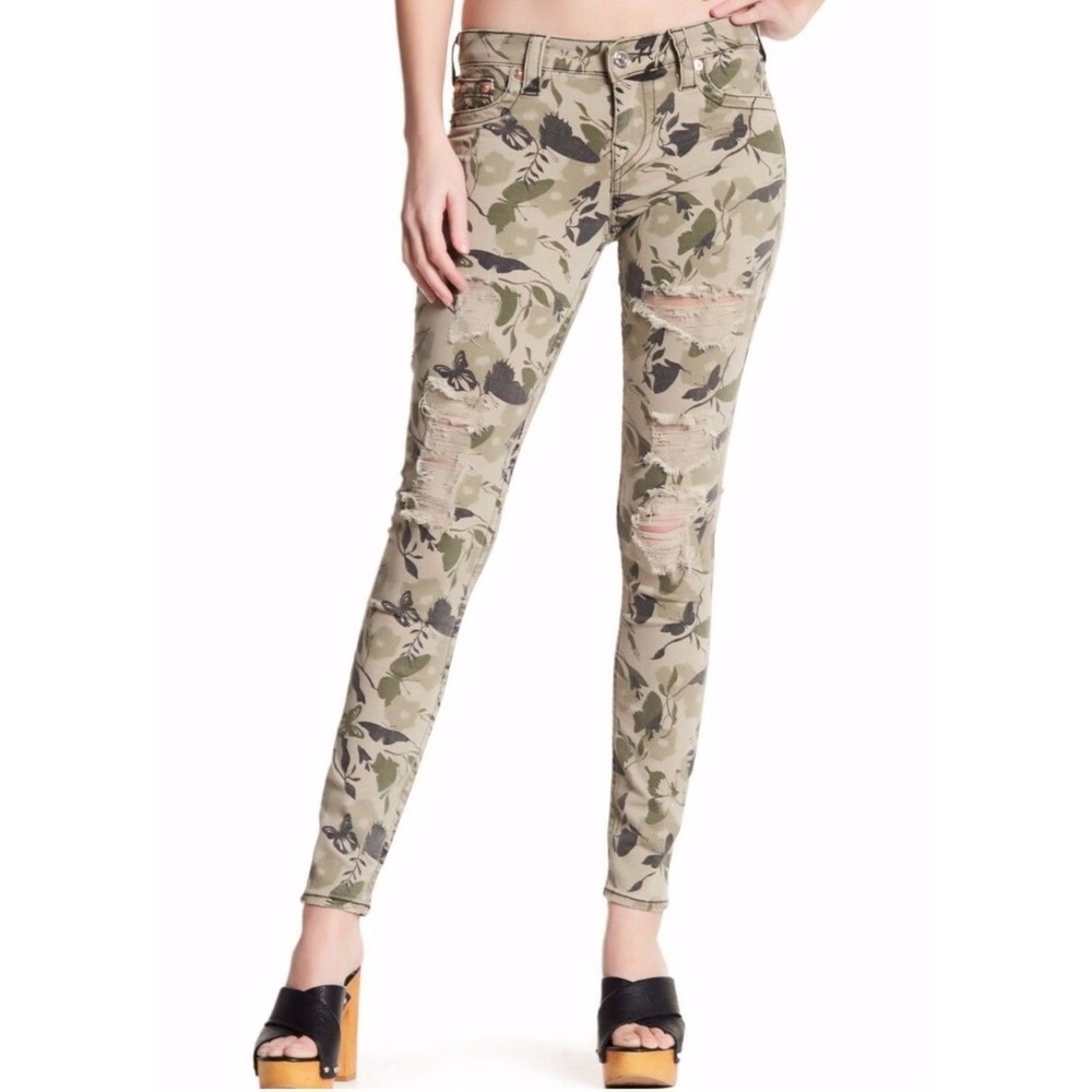 True Religion Super Skinny Garden Camo Jeans‎ Women's 30 (30x29) Mid-Rise VGUC